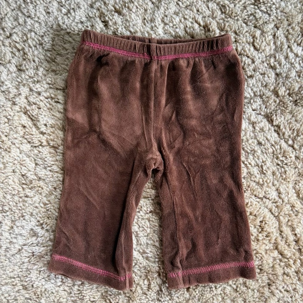 Brown Velvet 0-3 Month Pants with Pink Stitching